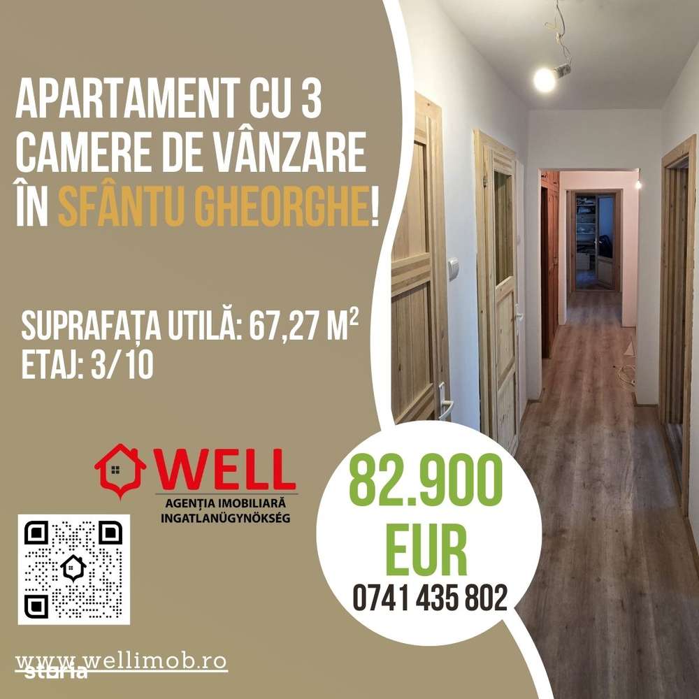 Apartament cu 3 camere de vânzare în Sfântu Gheorghe! - Imagine principală: 1/11