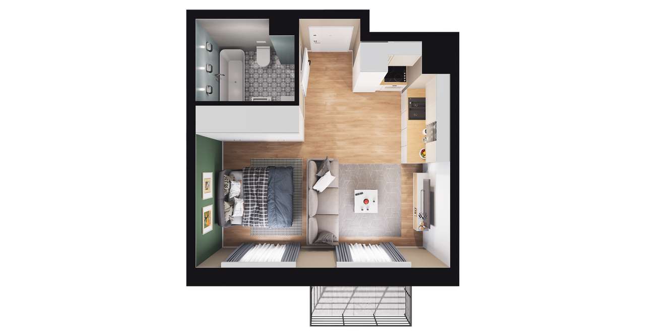 1-pokojowe mieszkanie 26m2 + balkon - Pełny obrazek: 3/8