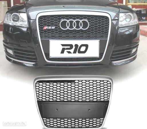 GRELHA FRONTAL PARA AUDI A6 4F 04-10 LOOK RS6 COR CINZA CLARO - 1