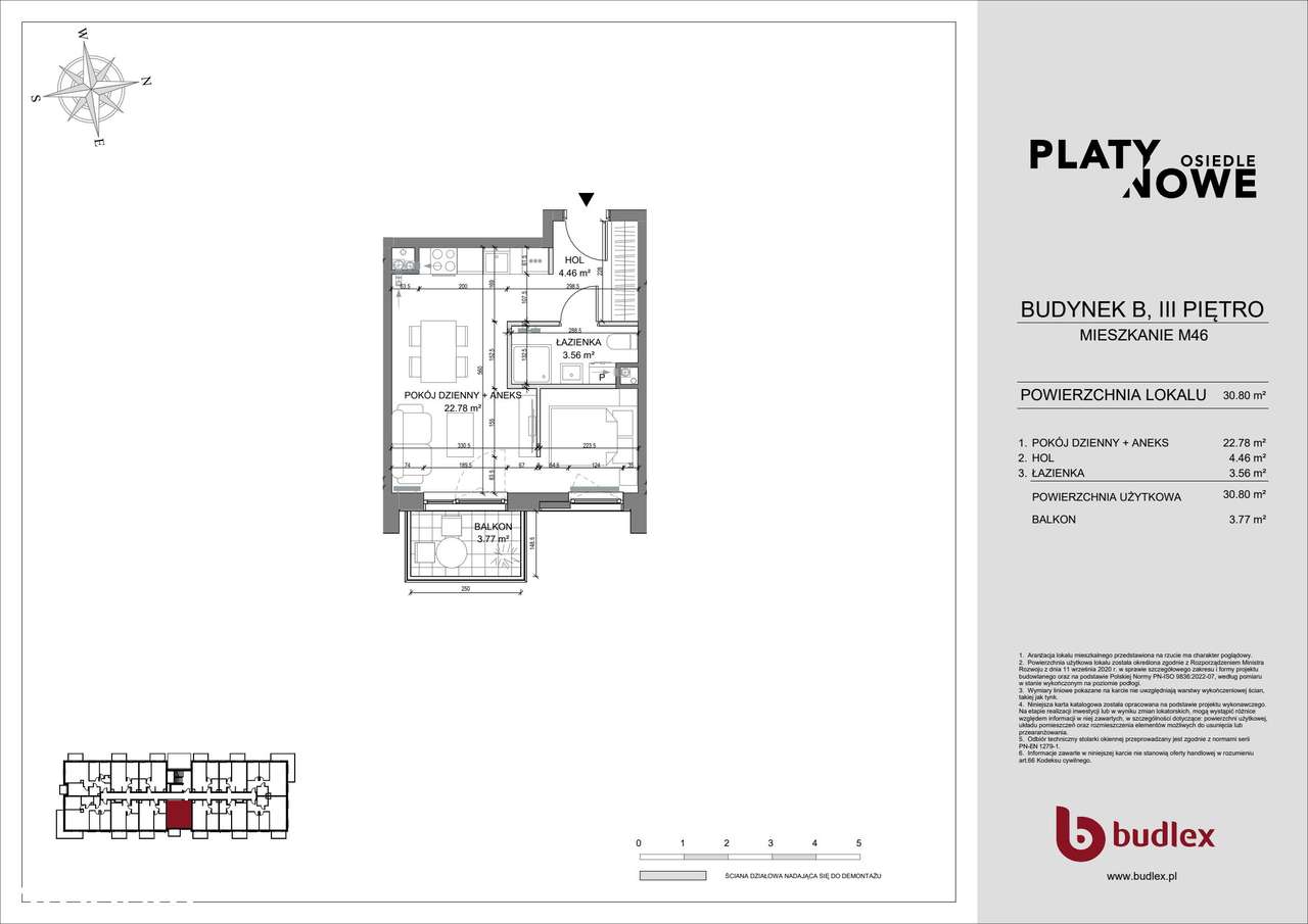 1-pokojowe mieszkanie 30m2 + balkon Bezpośrednio - Pełny obrazek: 2/7