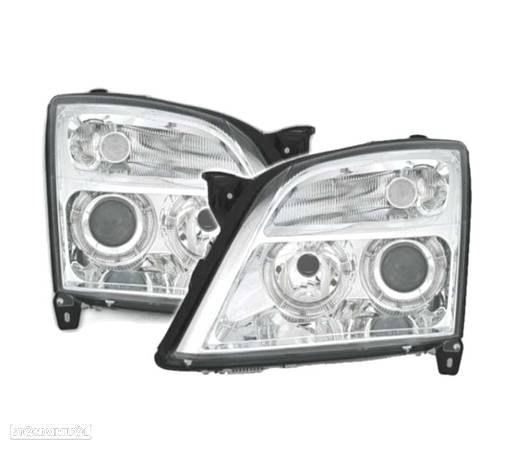 FARÓIS FRONTAIS ANGEL EYES PARA OPEL VECTRA C 02-05 E OPEL SIGNUM 03-05. FUNDO CROMADO - 1