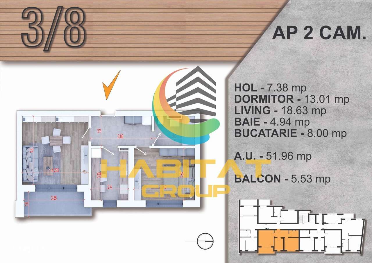 Apartament 2 camere - zona Alba Iulia - Imagine principală: 5/6