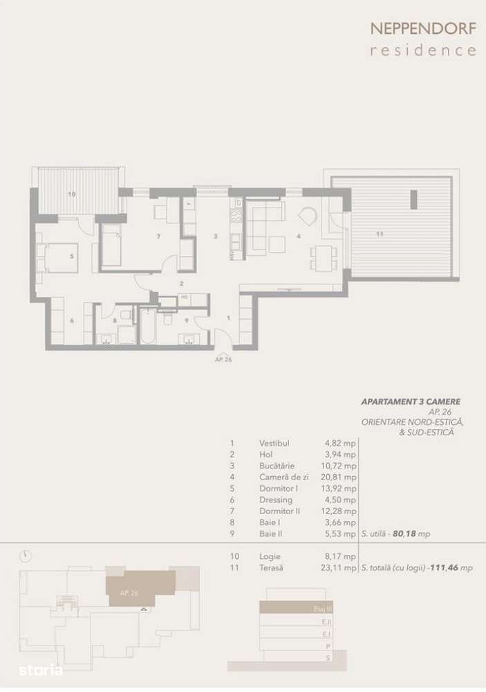 Ap. 3 camere, boxa la subsol, 81 mp, incalzire pardoseala, 2 terase - Imagine principală: 4/10