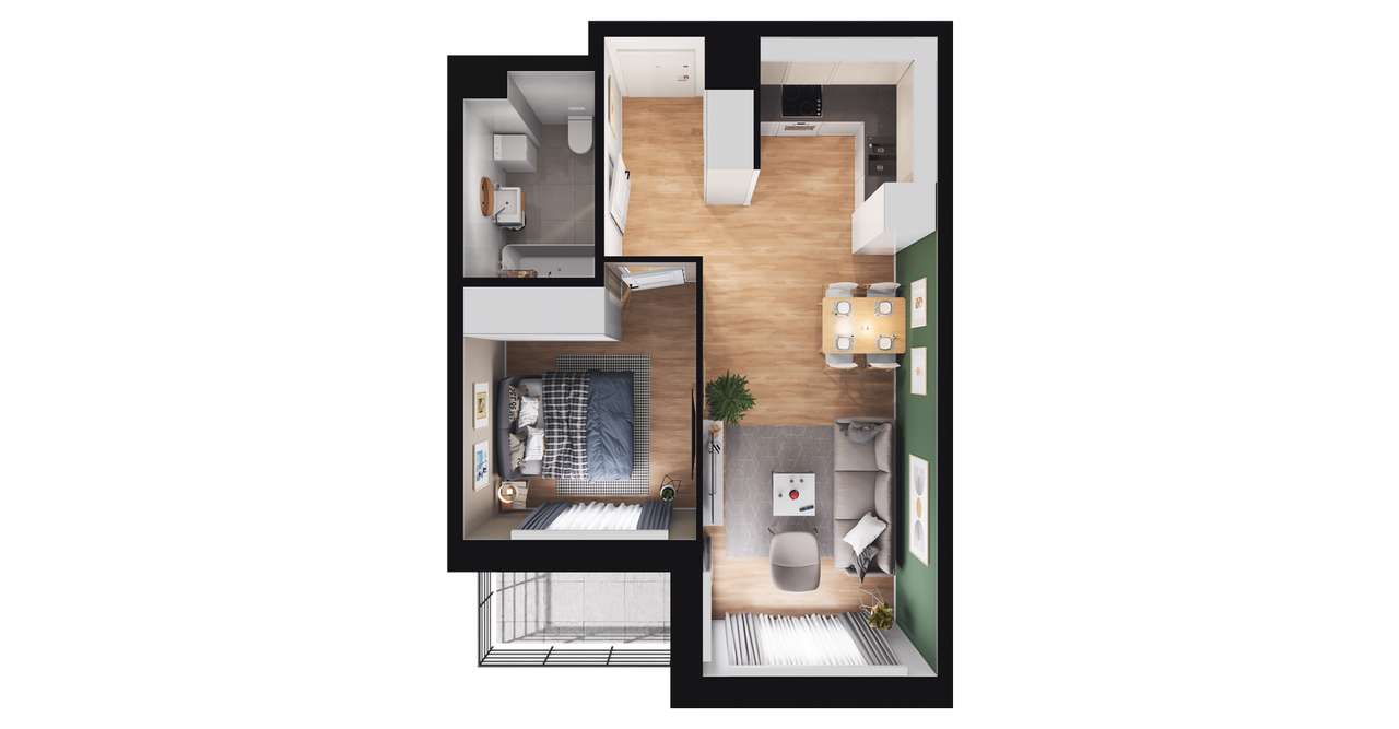 2-pokojowe mieszkanie 39m2 + balkon - Pełny obrazek: 2/8