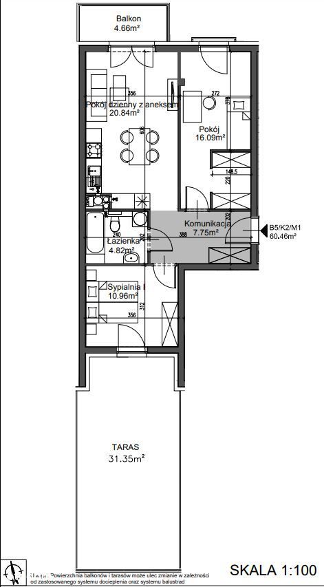 Dwustronne mieszkanie 3 pok. z tarasem i balkonem