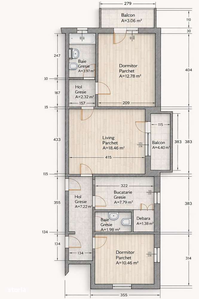 3 camere, 2 băi, 2 balcoane, 71 mp utili, zona Lipovei-8