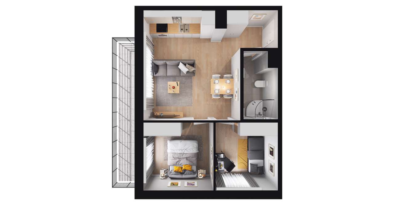 3-pokojowe mieszkanie 45m2 + balkon Bez Prowizji - Pełny obrazek: 2/8