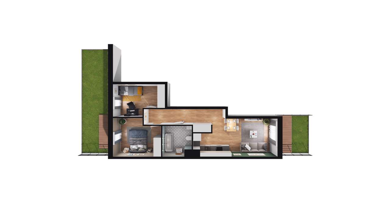 3-pokojowe mieszkanie 52m2 + 2 ogródki - Pełny obrazek: 2/8