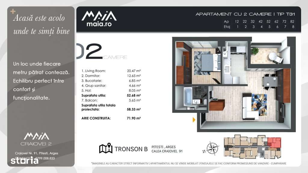 A2 Camere | Pitesti Ultracentral | Finisaje Premium | Comision Zero - Imagine principală: 2/7