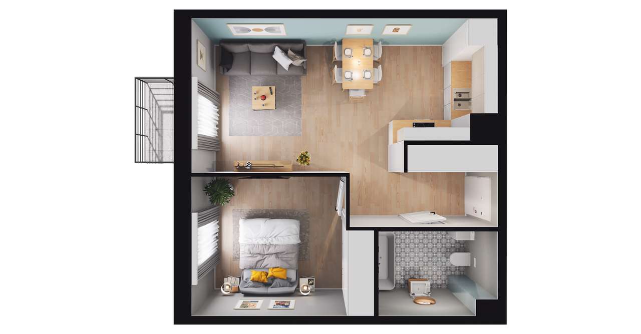 2-pokojowe mieszkanie 44m2 + balkon - Pełny obrazek: 2/8