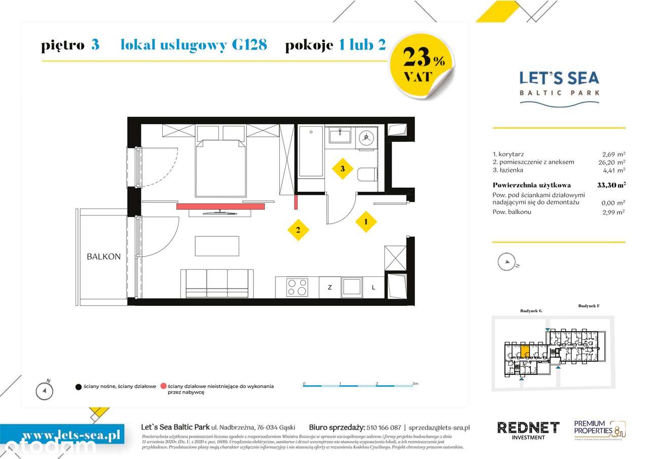1-pokojowe mieszkanie 33m2 + balkon Bez Prowizji - Pełny obrazek: 2/7