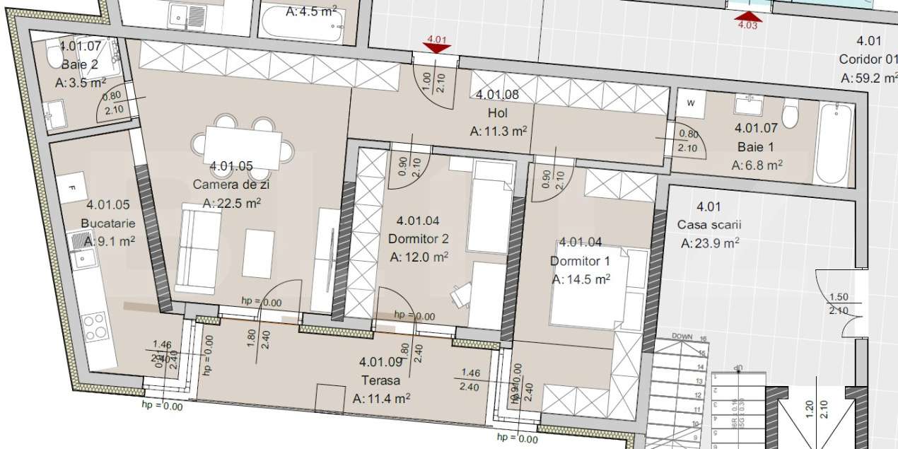 Apartament 3 camere 2 bai, 80 mp, Constructie Noua, Zona The Office - Imagine principală: 2/5