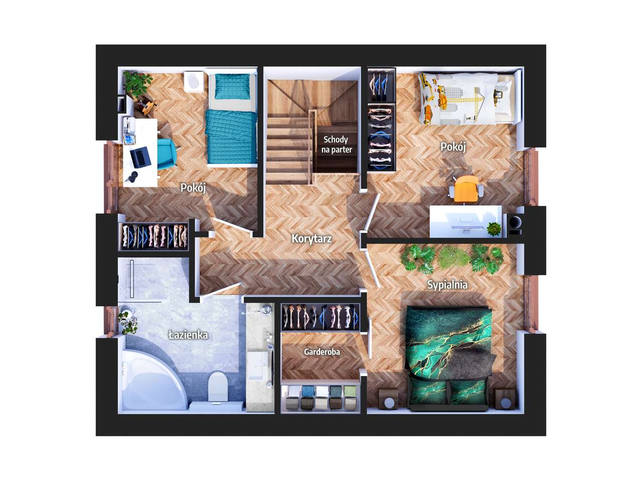 Domy obok lasu, pokój na parterze, garderoba - Pełny obrazek: 4/7