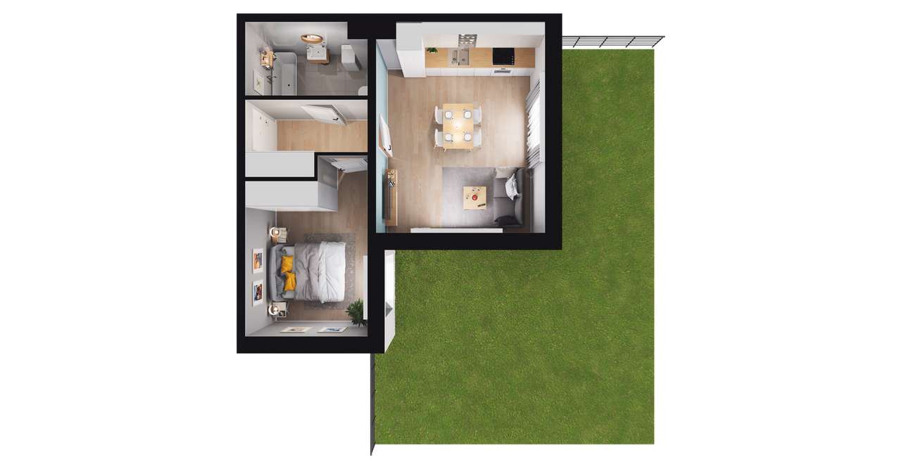 2-pokojowe mieszkanie 40m2 + ogródek Bezpośrednio - Pełny obrazek: 2/5