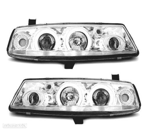 FARÓIS ANGEL EYES PARA OPEL CALIBRA 90-98 FUNDO CROMADO - 1