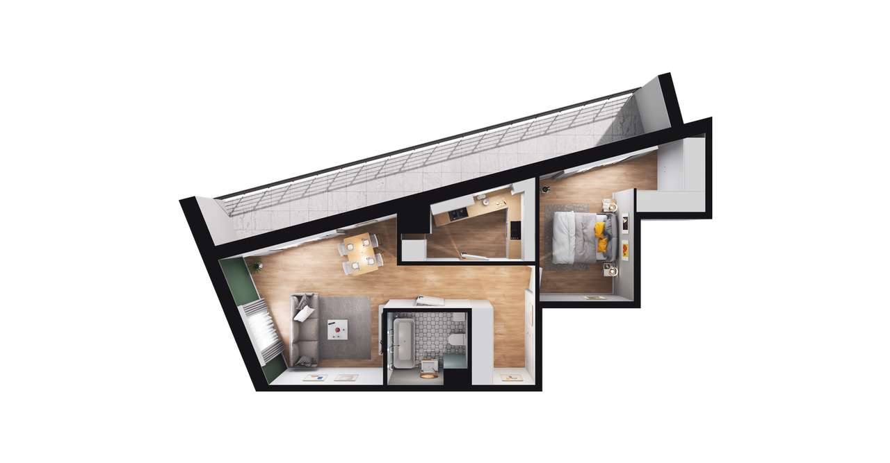 2-pokojowe mieszkanie 53m2 + loggia Bezpośrednio - Pełny obrazek: 2/8