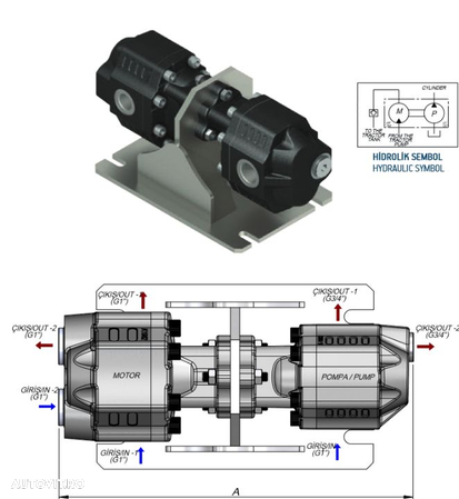 Pompa hidraulica antrenata de hidromotor 60+70cc Kit basculare tractor - 1