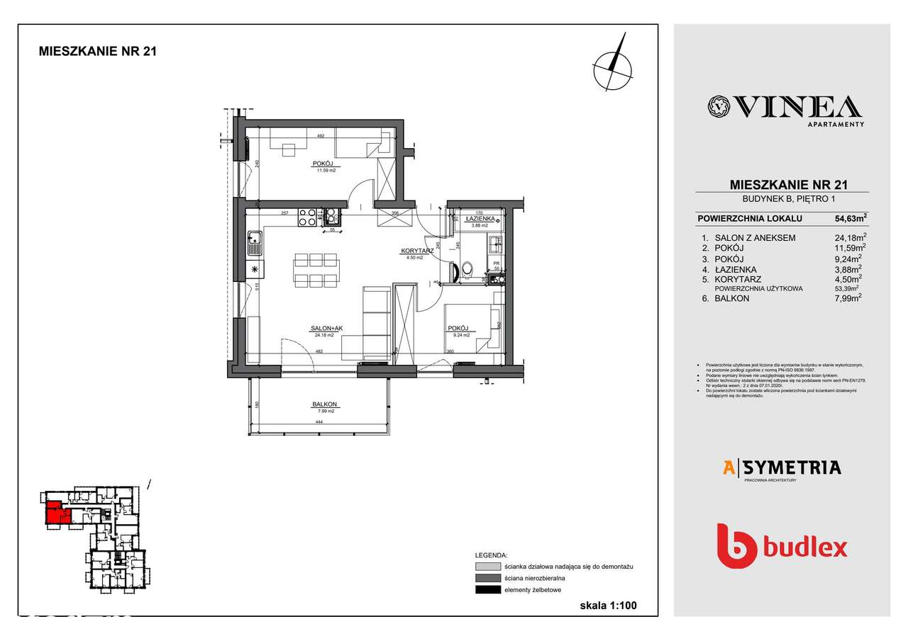 3-pokojowe mieszkanie 53m2 + balkon - Pełny obrazek: 2/7