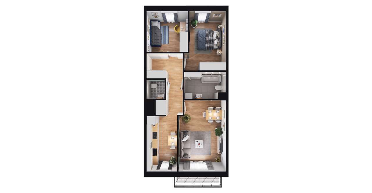 3-pokojowe mieszkanie 65m2 + balkon - Pełny obrazek: 2/8