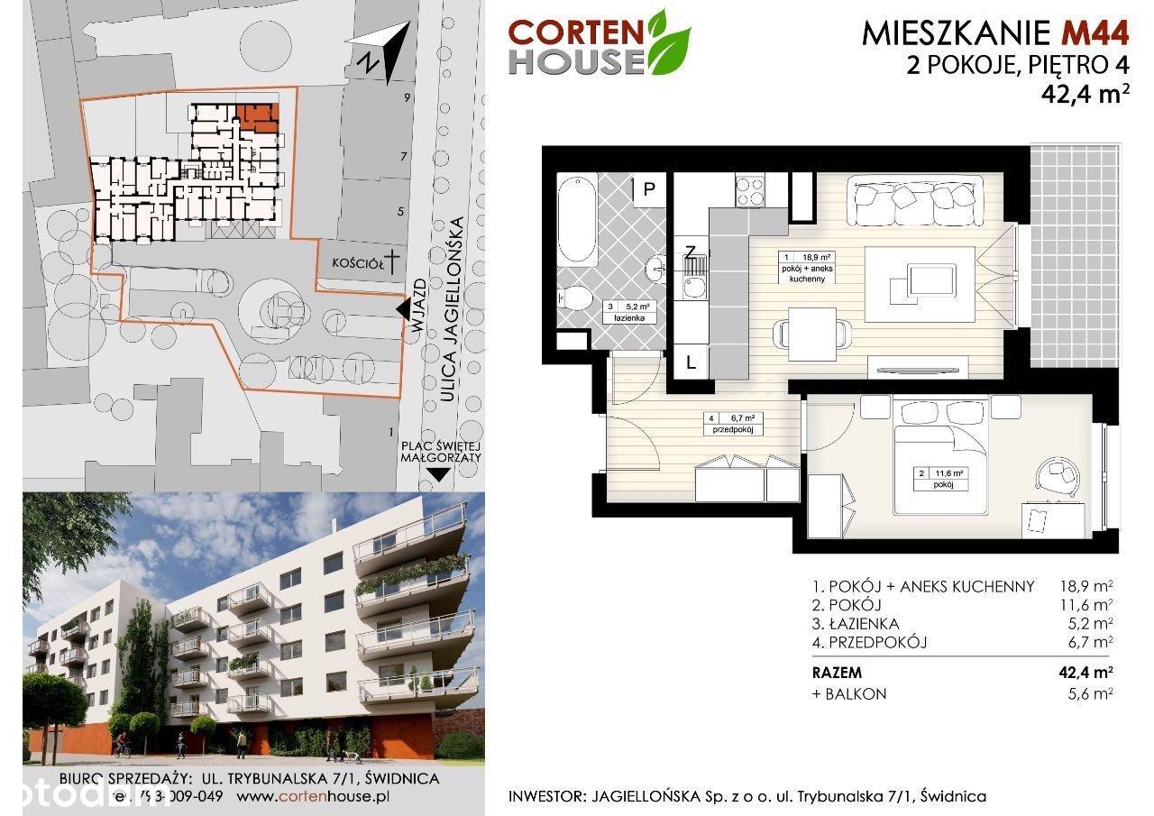 CortenHouse – 2 pokoje/aneks/balkon/42,4m² (M44)