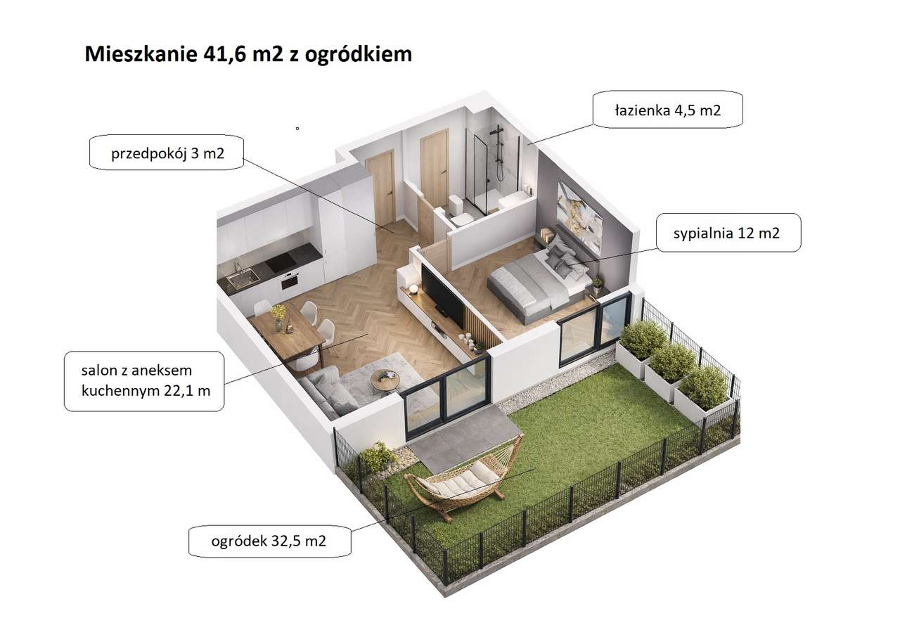 NOWE | 2-pokojowe mieszkanie z ogródkiem | 41,6 m² | Kraków | Rybitwy-9