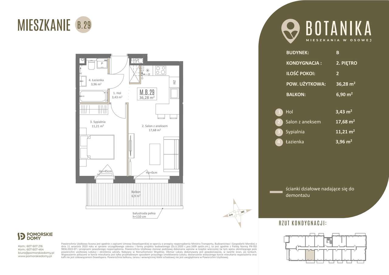 2-pokojowe mieszkanie 36m2 + balkon Bezpośrednio - Pełny obrazek: 2/7