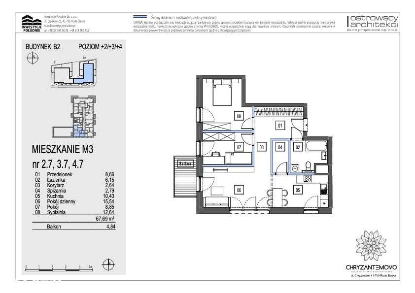 Komfortowy apartament M3 WINDA balkon PARKING - Pełny obrazek: 2/8