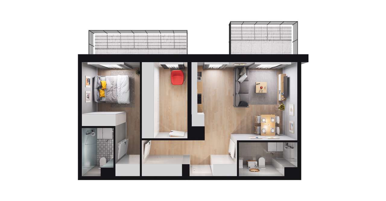 3-pokojowe mieszkanie 58m2 + 2 balkony - Pełny obrazek: 2/8