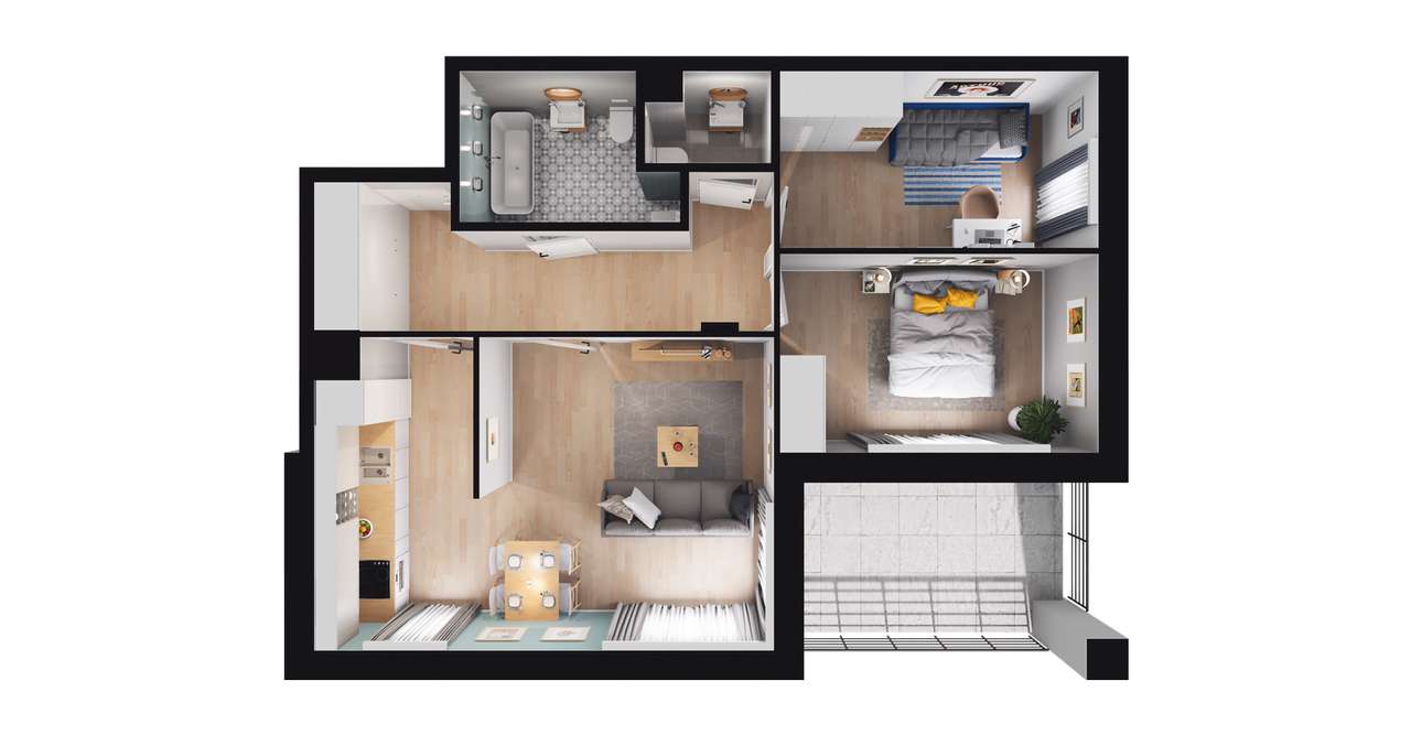 3-pokojowe mieszkanie 64m2 + taras Bezpośrednio - Pełny obrazek: 2/8