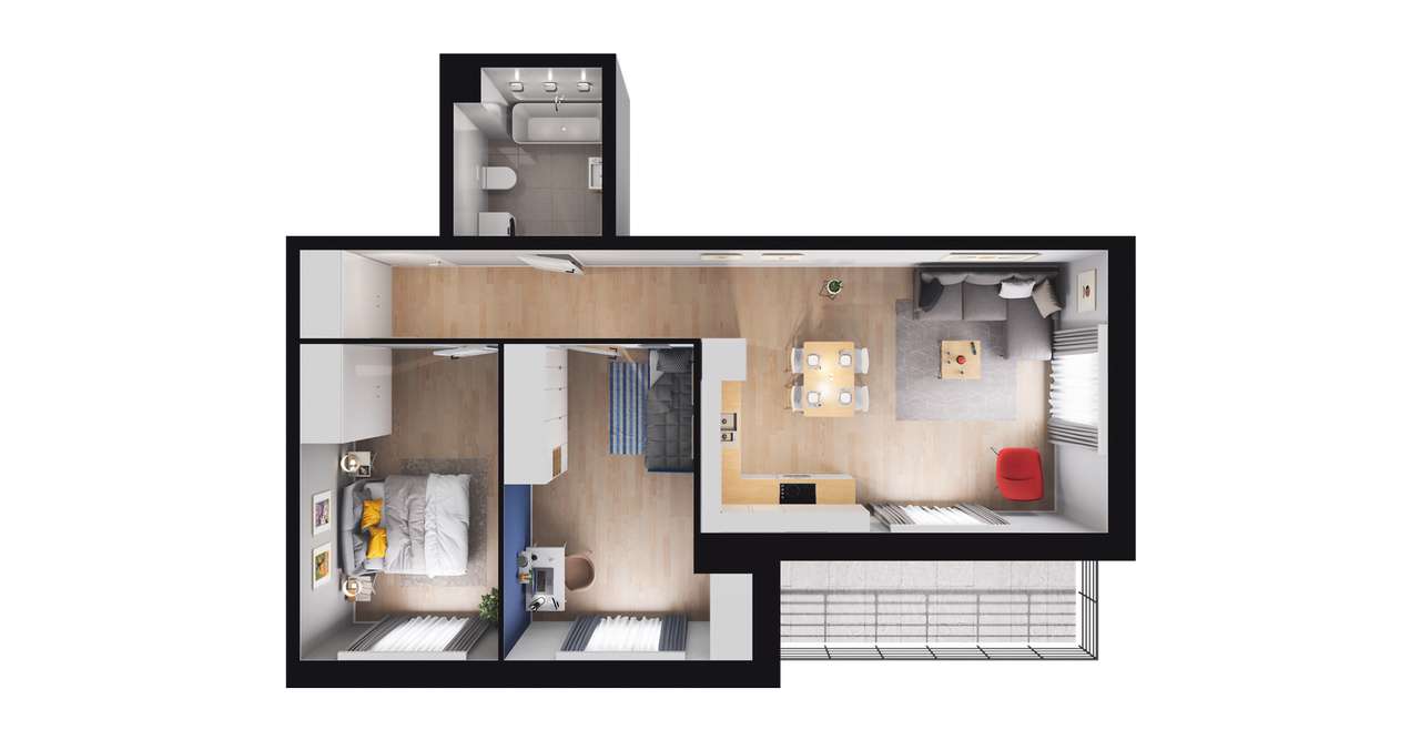 3-pokojowe mieszkanie 60m2 + balkon - Pełny obrazek: 2/8