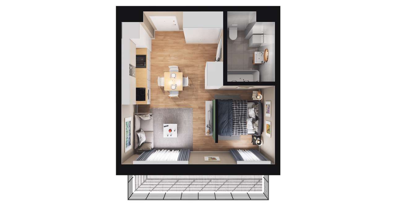 1-pokojowe mieszkanie 29m2 + balkon Bezpośrednio - Pełny obrazek: 2/8