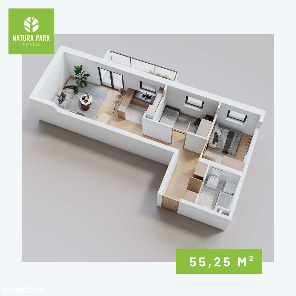 Mieszkanie 3-pokojowe-55,25m2 |Okno w kuchni |Balkon - Pełny obrazek: 2/7