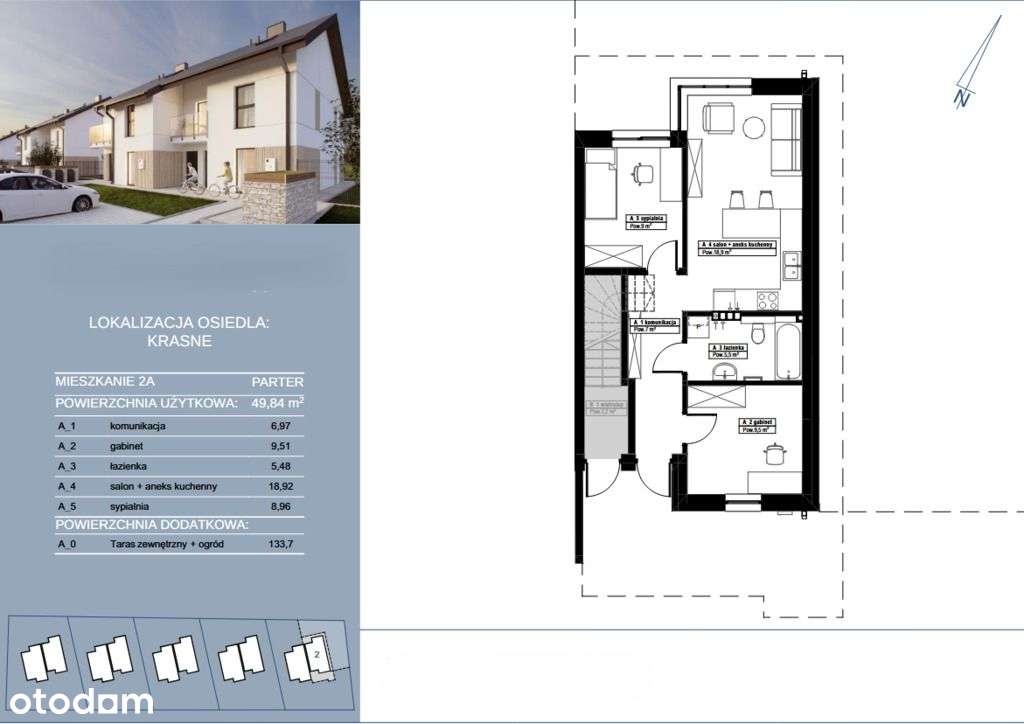 Mieszkanie 50m2-3 pokoje i ponad 1ar ogrodu! - Pełny obrazek: 5/5