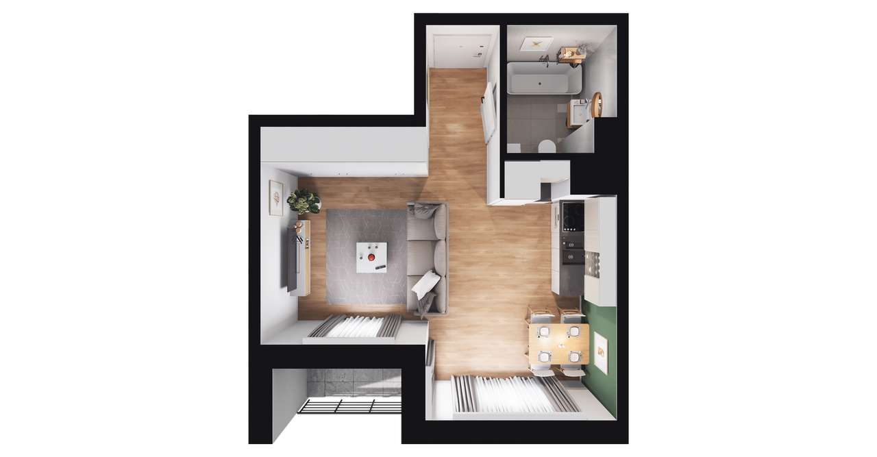 1-pokojowe mieszkanie 29m2 + loggia Bezpośrednio - Pełny obrazek: 2/8