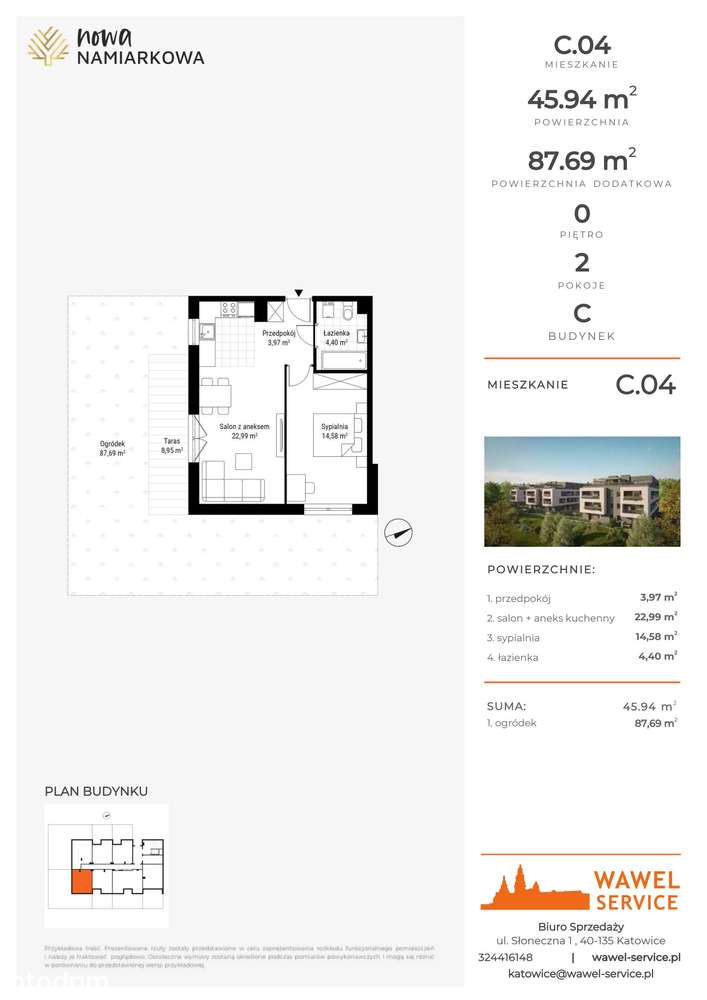 2-pokojowe mieszkanie 45m2 + ogródek - Pełny obrazek: 2/9
