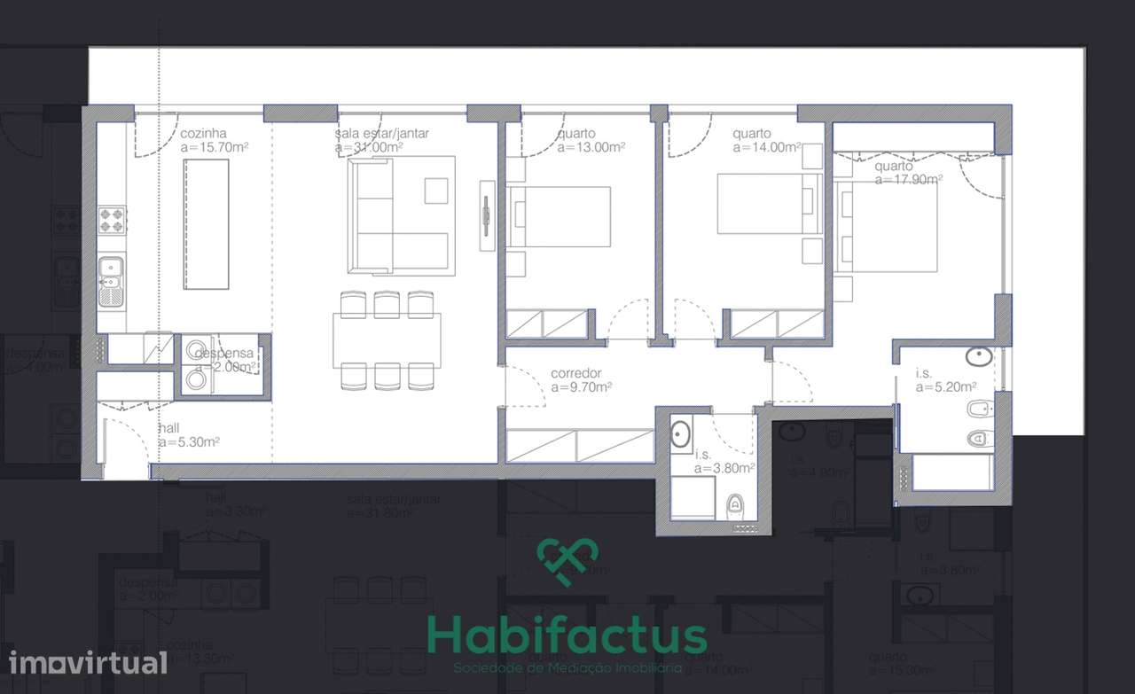 Apartamento T3 em construção no centro de Viseu - Grande imagem: 3/4