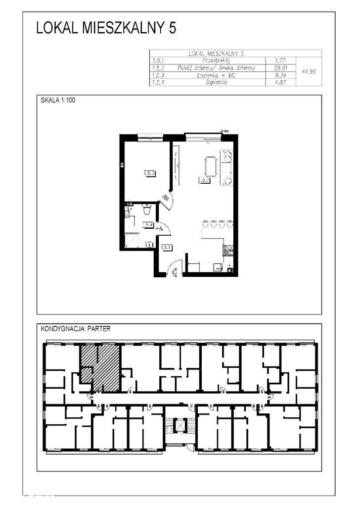 Mieszkanie 3 pokoje o pow. 44,99 m2