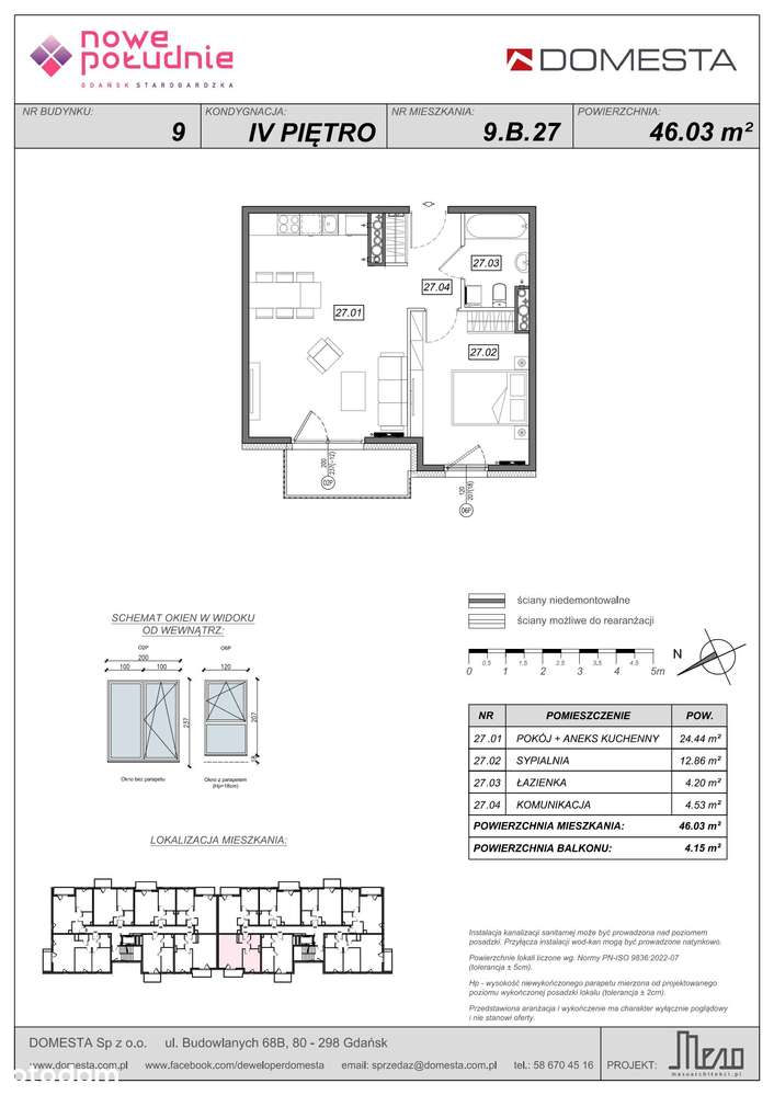 2-pokojowe mieszkanie 46m2 + balkon - Pełny obrazek: 2/9