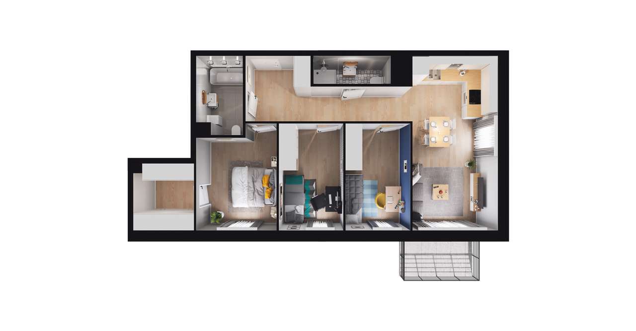 4-pokojowe mieszkanie 67m2 + balkon - Pełny obrazek: 2/8