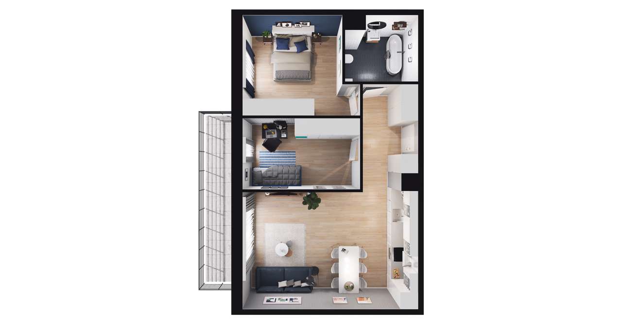 3-pokojowe mieszkanie 63m2 + balkon - Pełny obrazek: 2/8