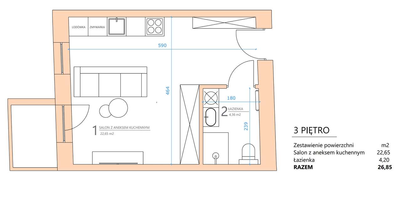 Kawalerka z balkonem | Chwaliszewo | Rewitalizowana kamienica - Pełny obrazek: 4/4