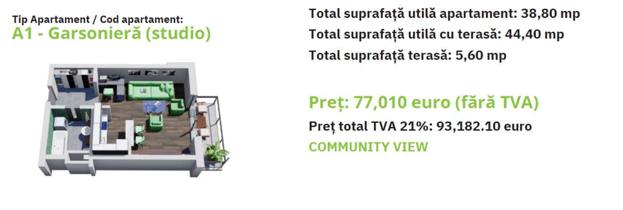 C/1556 De vânzare apartament cu 1 cameră în Tg Mureș - Tudor - Imagine principală: 5/5