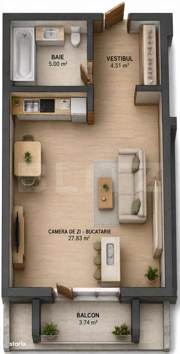 BLOC NOU – APARTAMENT CU 1 CAMERĂ – 40,18 MP — fotografia 1
