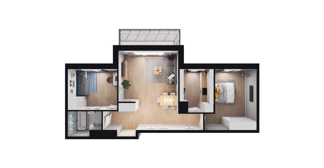 3-pokojowe mieszkanie 61m2 + taras Bezpośrednio - Pełny obrazek: 2/8