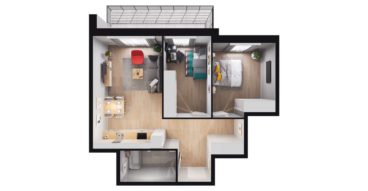 3-pokojowe mieszkanie 63m2 + balkon - Pełny obrazek: 2/8