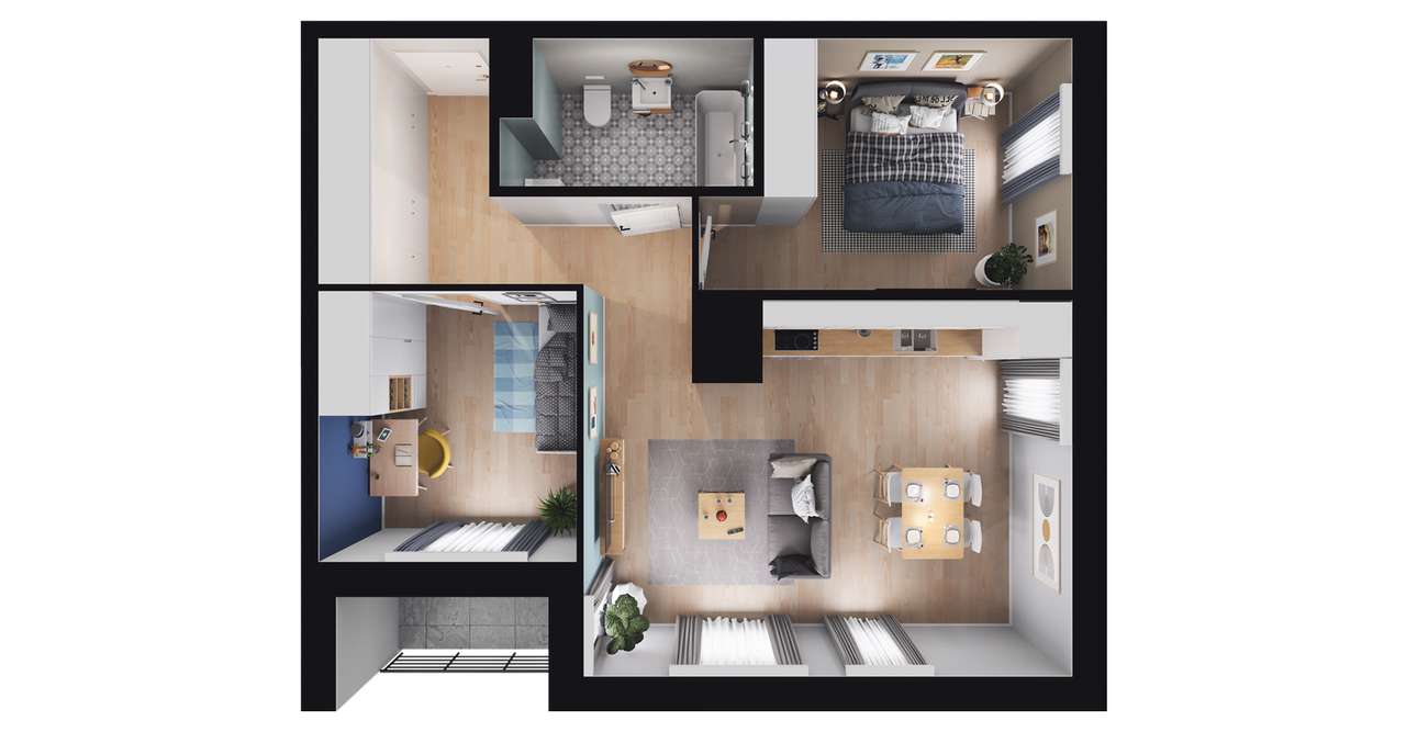 3-pokojowe mieszkanie 55m2 + loggia Bezpośrednio - Pełny obrazek: 2/8