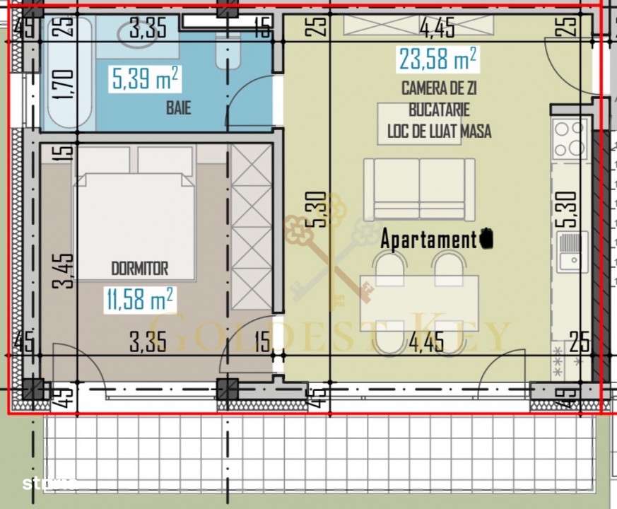 Apartament nou semifinisat cu 2 camere si balcon. Etaj intermediar - Imagine principală: 1/4