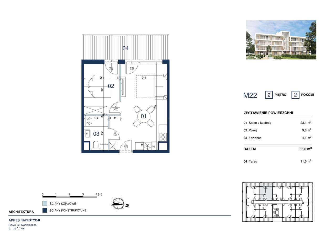 Apartament tuż przy plaży 36,8m2 z tarasem 11,5m2, cena z 23% VAT - Pełny obrazek: 2/10