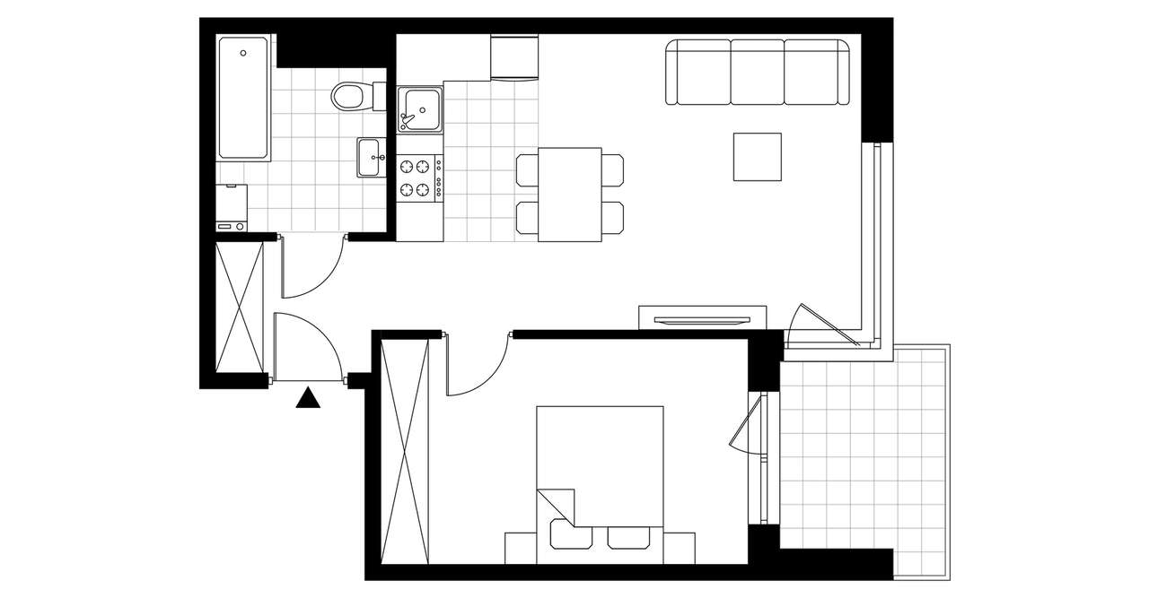 2-pokojowe mieszkanie 42m2 + balkon - Pełny obrazek: 3/8