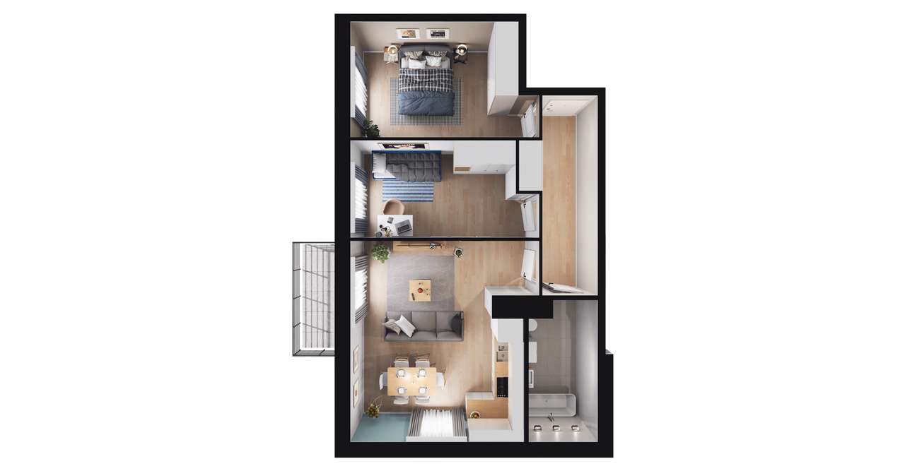 3-pokojowe mieszkanie 60m2 + balkon Bezpośrednio - Pełny obrazek: 2/5